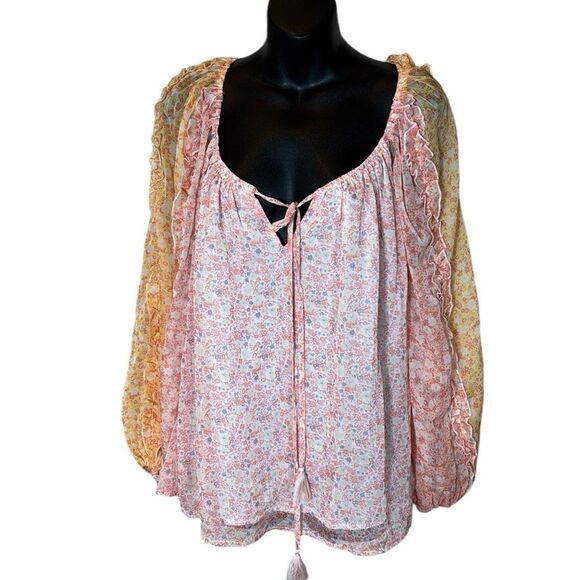 Aura women’s flowy ruffle fairycore garden floral bloomcore whimsical top lg new - Picture 1 of 5